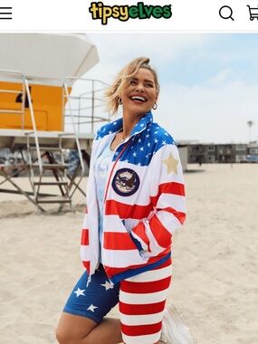 Tipsy Elves Patriotic Stars & Stripes Jacket — Red, White, Blue